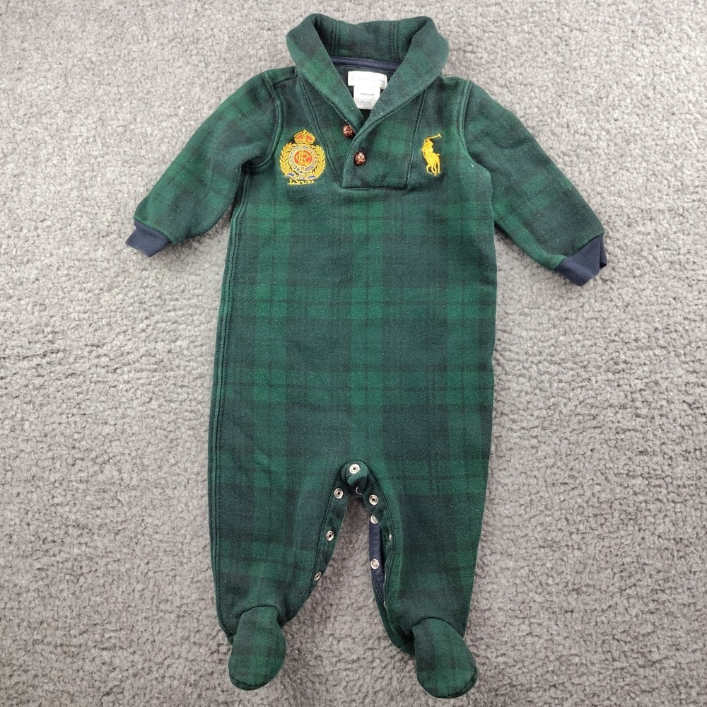 Ralph Lauren Blackwatch tartan plaid coverall one piece Big Pony Crest Sz 6M